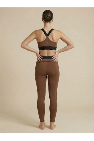 Sculpt Set Yüksek Bel Toparlayıcı Tayt & Destekleyici Spor Sütyeni Pilates Yoga Takımı Kahverengi