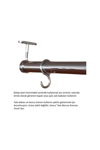 Yuvarlak Askı Borusu, 40 Cm, Parlak Metal, Mutfak, Banyo, Vestiyer, Portmanto, Çok Amaçlı Metalik