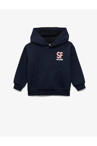 Koton Baskılı Şardonlu Cep Detaylı Uzun Kollu Kapşonlu Sweatshirt Lacivert 7wmb10031tk