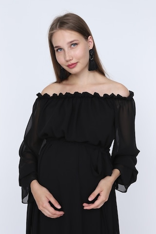 Modalabio Moda Labio-Babyshower Dökümlü Hamile Elbisesi Siyah