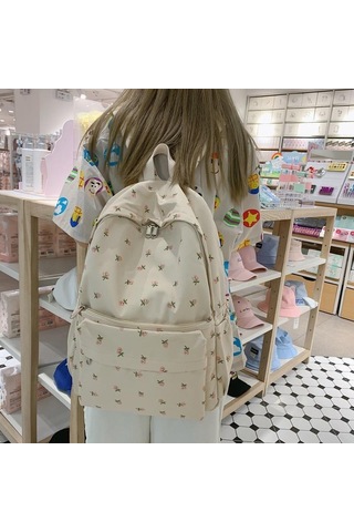 Yogodlns Moda Çiçek Sırt Çantası Kadınlar Için Su Geçirmez Naylon Sırt Çantası Genç Büyük Kapasiteli Öğrenci Okul Çantası Seyahat Kızlar Beyaz