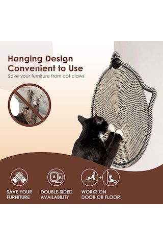 Moveevo Doğal Pamuk Kedi Tırmalama Pedi, 15,7'' Yuvarlak Yer Matı İç Mekan - Mobilya Koruyucu Duvar & Kanepe İçin
