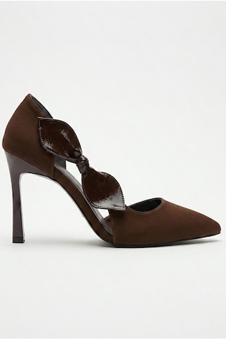 V.s.h Velvet Kadın Kahverengi Saten Fiyonklu Sivri Burun 9 Cm İnce Topuklu Stiletto Abiye Ayakkabı-2453