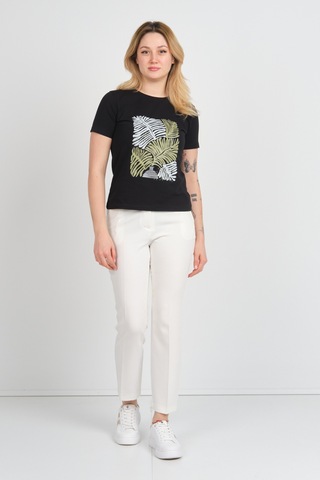 Sistas Kadın Baskı Desenli Kısa Kollu Pamuklu Bluz 24099 Siyah Siyah