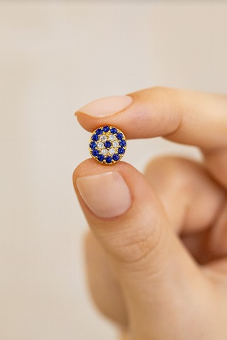 Çekirdekjewelry 925 Ayar Gümüş Minik Nazar Çivili Küpe Sarı