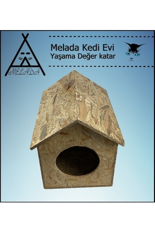 Melada Kedi Evi Dış Ortam Uygun Ahşap Kedi Evi Osb 39x32x30 Cm