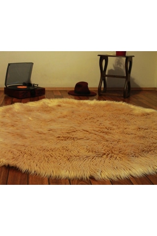 Tappeto Akrilik Kuzu Kürkü Yuvarlak Halı Camel