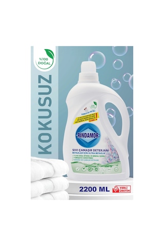 % 100 Doğal Bitkisel Sıvı Çamaşır Deterjanı - Beyazlar İçin Ultra Beyazlık - Kokusuz 2200 ML
