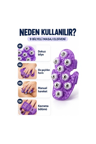 Mucit Home 9 Bilyeli Vücut Masaj Eldiveni Boyun, Bacak, Kalça Ve Vücut Bakımı İçin Manuel Masaj Aparatı Çok Renkli