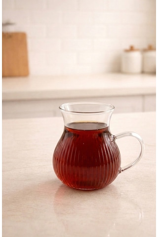 Vera 6 Lı Borosilikat Çizgili Cam Çay Bardağı Seti Çizgili Çay Takımı 200 Ml Şeffaf