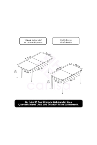 Canisa Concept Zen Serisi 80x132 Açılabilir Mdf Beyaz Mutfak Masası Beyaz