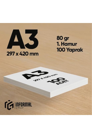 İnformal Fotokopi Kağıdı Premium Kalite A3 80 Gr 100 Yaprak