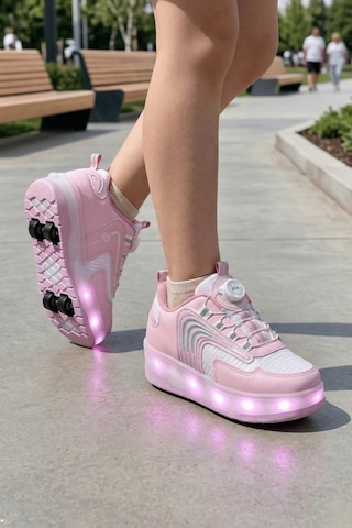Muggo Flow Çocuk Işıklı Patenli Tekerlekli Sneaker Spor Ayakkabı Pudra
