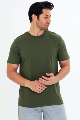 Trendhill Erkek Haki Pamuklu Bisiklet Yaka Büyük Beden T-shirt Hki5014b