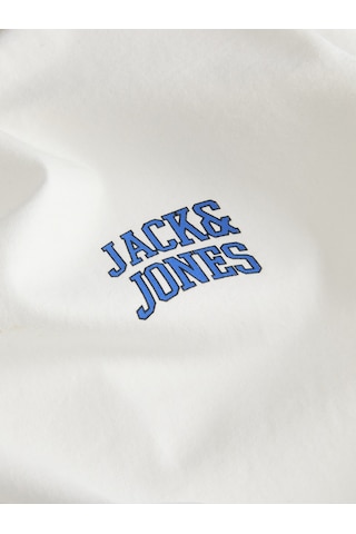 Jack & Jones Erkek Bisiklet Yaka Gögüs Baskili Tisört - Noge - 12310399 Beyaz