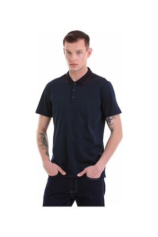 Hatemoğlu Lacivertvert Regular Fit Cepli Polo Yaka Merserize Pamuk T-Shirt 353 Lacivert