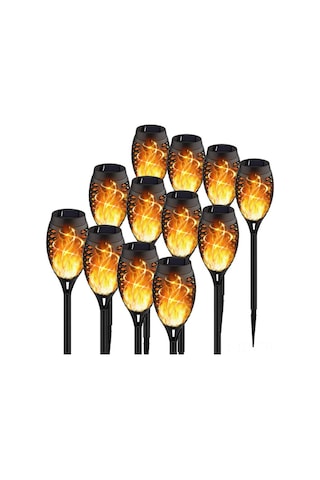 Geeroyoo Solar Enerjiyle Çalışan 12 Led Alevli Fener, Otomatik Algılama, Bahçe Ve Bahçe Dekorasyonu İçin Toprak Takılı Tüp Lambası