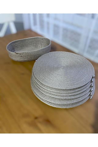 Kordon İpten 6lı Supla Takımı Ve Ekmeklik Gri