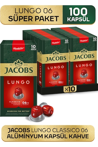 Jacobs Lungo 6 Classic Nespresso Uyumlu Alüminyum Kapsül Kahve 10 x 10'lu