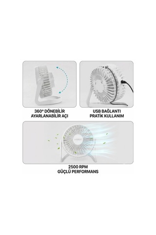 Masaüstü Mini Usb Fan - Pvc Gövdeli - 360 Ayarlanabilir Çok Renkli