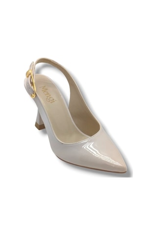 Mengi 692-26 Rugan Deri Arkası Açık İnce Topuk Kadın Stiletto 8,5cm Bej