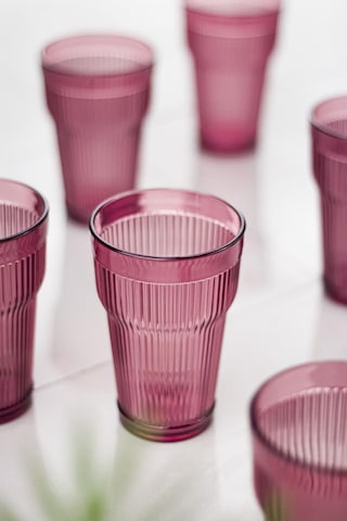 Akrilik Mürdüm 6'lı Uzun Bardak & Su Meşrubat Bardağı 400 Ml Cam Değildir Sarı