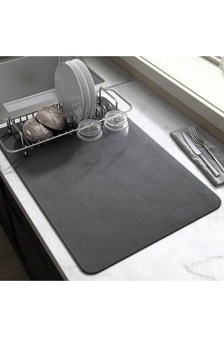 Singree Kahve Fincanları Ve Tabaklar İçin Su Emici, Kaymazsız Kauçuk Alttaşlı Mutfak Tezgahı Matı - Koyu Gri, 12 19 İnç