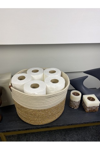 Jüt Tuvalet Kağıdı Düzenleyici, 30 X 20 Jüt Sepet, Çok Amaçlı Organizer Hasırkrem