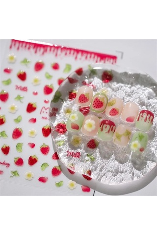 Flybuy 1 Adet 5d Kawaii Jöle Çilek Tırnak Etiketleri Karikatür Meyve Tasarımlar Ms483