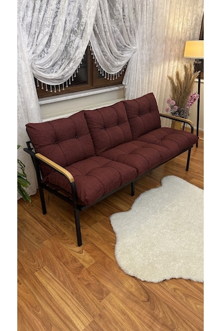 Modern Avcılar Balkon, Bahçe, Cafe - Metal Kanepe Koltuk Takımı 3 Lü Bordo