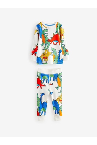 Lolliboomkids Yeni Sezon Tüm Mevsimler Pamuk Penye Dinozor Jurassic Temalı Paça Lastikli Pijama Takımı Taş Dinozor Çok Renkli