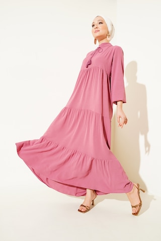 Bigdart T1627 Yaka Bağcıklı Elbise - A. Pembe