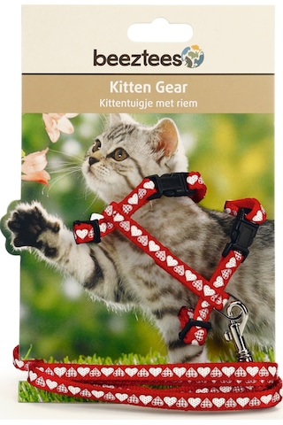 Hnrlıshp Beeztees Yavru Kedi Göğüs Tasması Ve Gezdirme Kayışı 120cm, Kırmızı, 16-25cm Boyun, 23-36cm