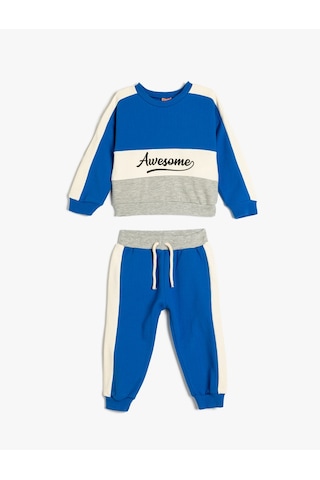 Koton Eşofman Takımı Uzun Kollu Pamuklu Sweatshirt Ve Eşofman Altı Şardonlu Mavi 5wmb10019tk Mavi
