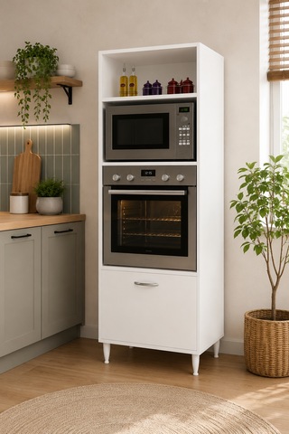 Renazzo %100 Mdf Mutfak Fırın Bölmeli Mdf Dolap Ankastre Çok Amaçlı Beyaz