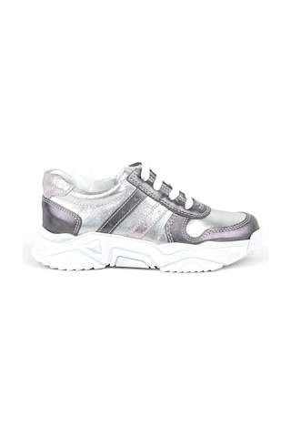 Hakiki Deri Platin Pembe Kalın Taban Kız Çocuk Sneakers Ayakkabı Platin