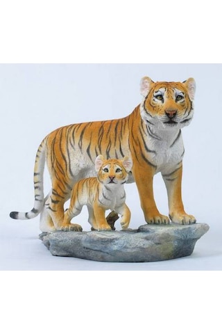 Dekoratif Kaplan Ve Yavrusu Biblo Wise Veronese Vahşi Yaşam Temalı Poliresin Obje 34 Cm .