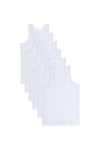 6 Adet Compact Penye Beyaz Erkek Atlet %100 Pamuk Standart Fit Normal Kesim 6'lı Paket-33111 Beyaz