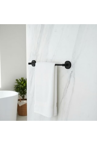 Siyah Metal Uzun Havluluk 40 Cm Duvara Monte Vidalı Lüks Banyo Havlu Askılığı Modern Mat Tasarım Diğer
