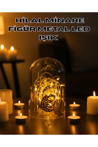 Muratech Ramazan Minare Detaylı Hilal Led Işık Günışığı Sarı Metal Süs 2 Adet