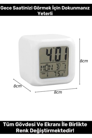 Hediyelik Dekoratif Termometreli Takvimli 7 Renk Değiştiren Dijital Küp Alarmlı Masa Çalar Saat