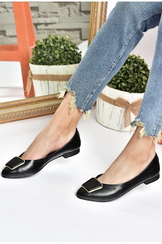 Fox Shoes P726776309 Siyah Toka Aksesuarlı Kadın Babet Siyah