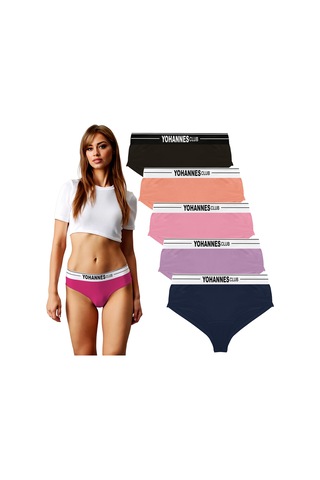Yohannes Club, Kadın Lastik Kemerli Hipster Külot, Çok Renkli, Çoklu Paket, 5'li Paket Çok Renkli