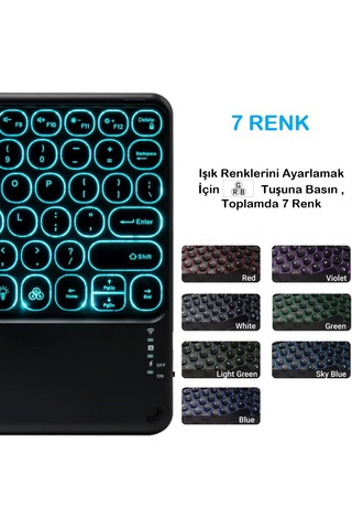 Bluetooth Klavye Tablet İçin Uyumlu Şarjlı-touchpadli-rgb