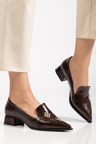 Suins Shoes Suins Premium Melinka Model Kadın Orta Topuklu Siyah Kahve Bordo Ayakkabı Kahverengi