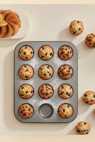 Cake Pro 12'li Kek Kalıbı, Bölmeli Muffin/cupcake Kek Kalıbı Siyah