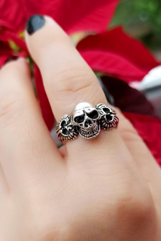 Antik Gümüş Kaplama Kuru Kafa Şekilli El Yapımı Ayarlanabilir Yüz - 509845115 Çok Renkli