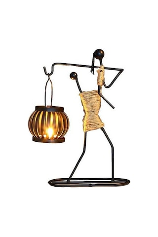 Novahub Vintage Demir Şamdan - Kız Figürlü Dekoratif Mumluk 5 Farklı Model, Çoklu Modeliyle