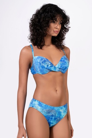 Endeep Kadın Desenli Özel Lurex Kumaşlı Balenli Destekli Bikini Takımı Mavi