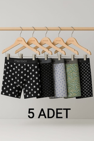 Enmodaiçgiyim 5 Adet Karma Desenli Pamuklu Likralı Erkek Boxer Seti Nefes Alabilen, Esnek Bel Lastiği Çok Renkli